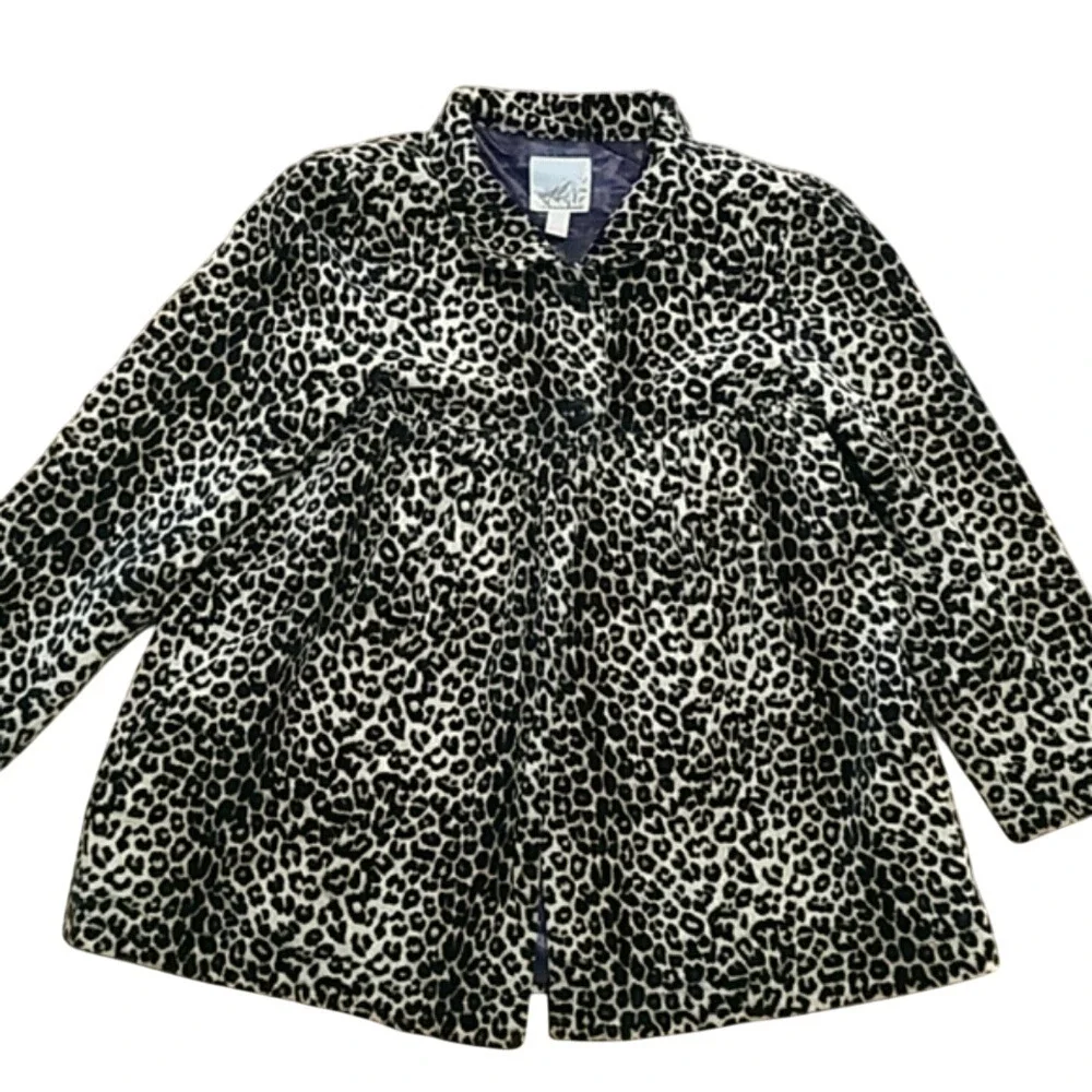 Peek Fleur Des Champs Girls Leopard Print‎ Formal Velour Coat Size 12